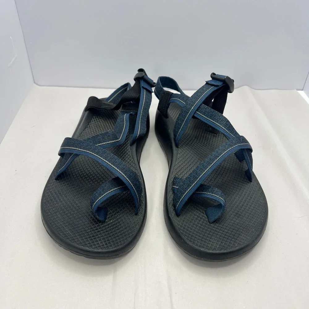 Chaco Z/Cloud 2 Sandals Mens 11 Blue Black Stripe Toe Loop Hiking Outdoor Sport